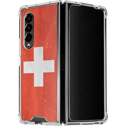 Switzerland Flag Distressed Galaxy Z Fold4 5G Clear Case